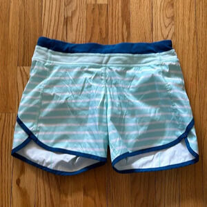 Ivivva sz 14 lined athletic shorts blue and white stripe  like new condition